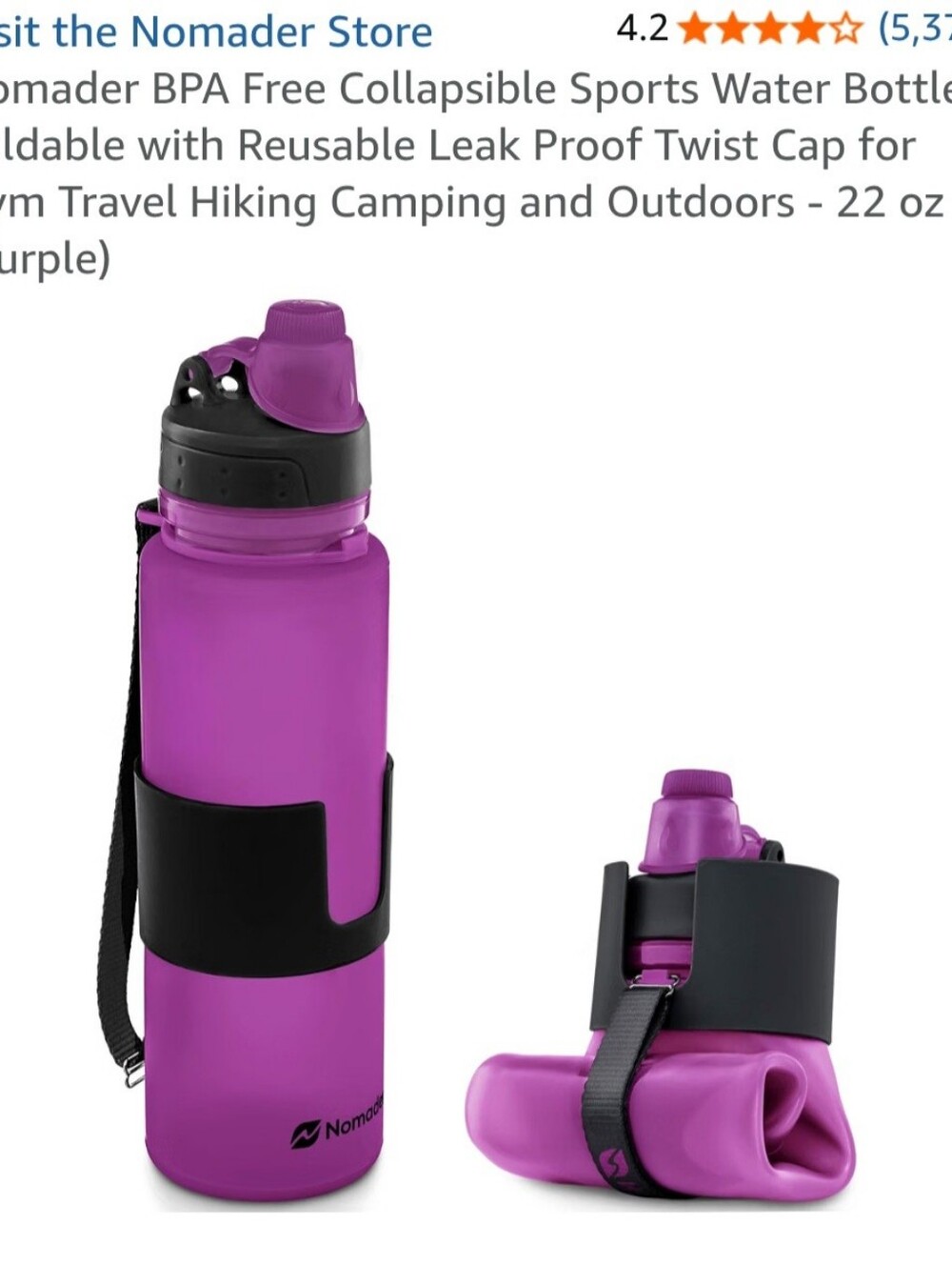 Purple Collapsible Water Bottle